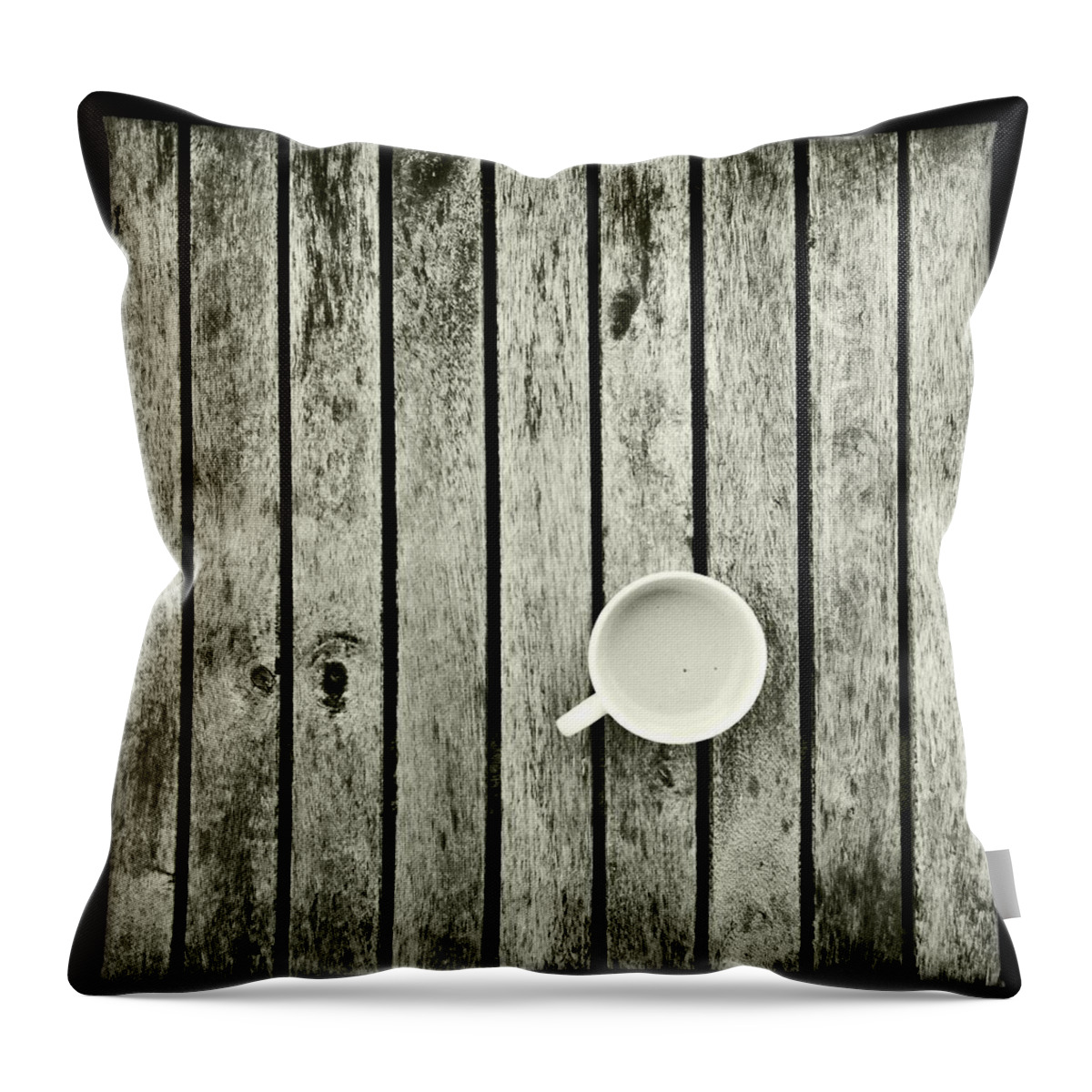 Espresso Throw Pillow featuring the photograph Espresso On A Wooden Table by Marco Oliveira