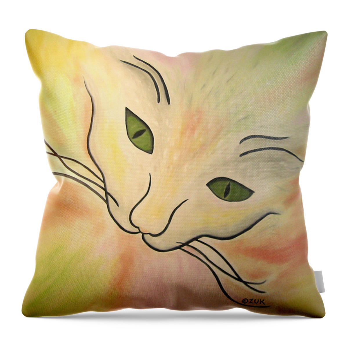 Karen Zuk Rosenblatt Throw Pillow featuring the painting Essence of Cat by Karen Zuk Rosenblatt