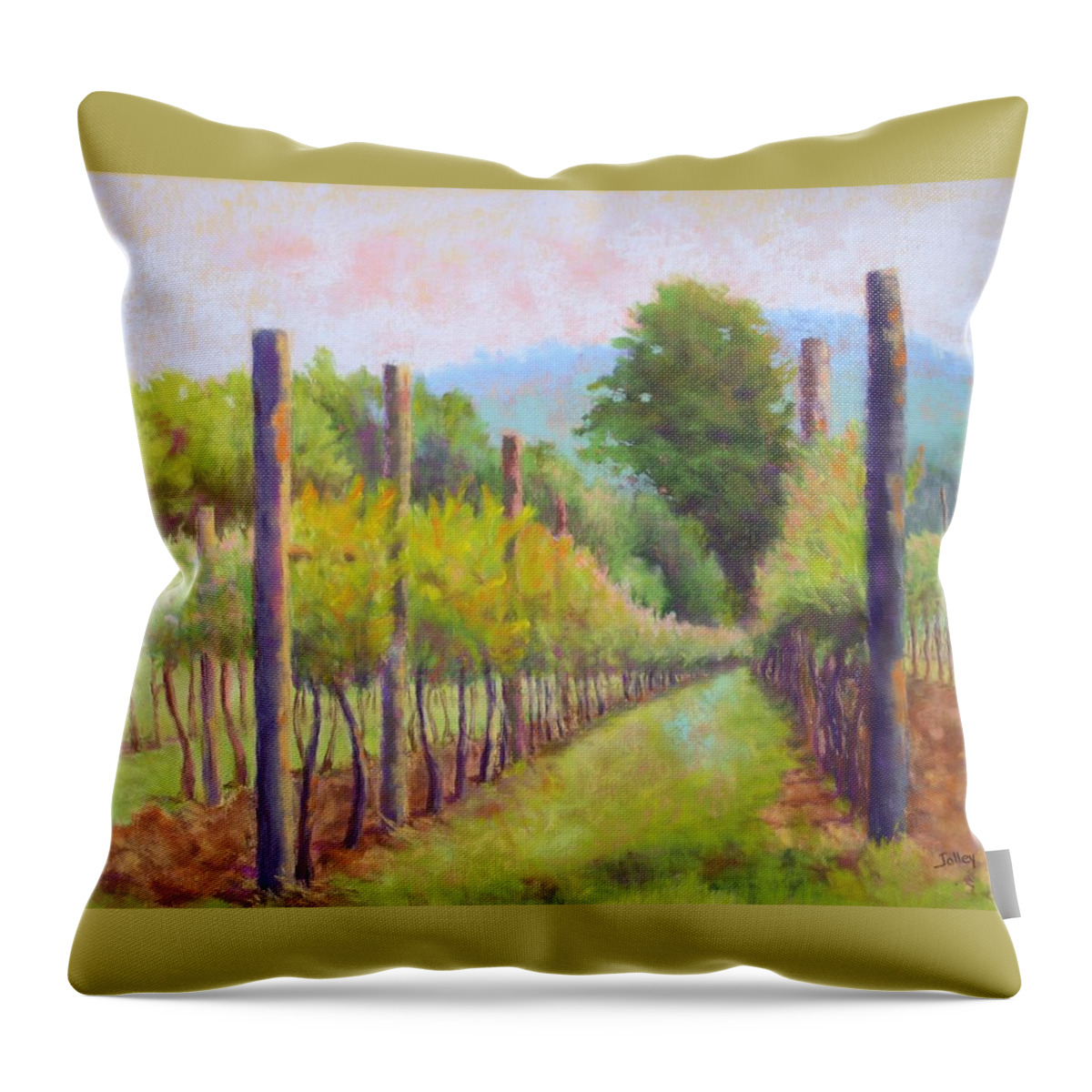 Vineyard Throw Pillow featuring the painting Estate Pinot by Nancy Jolley