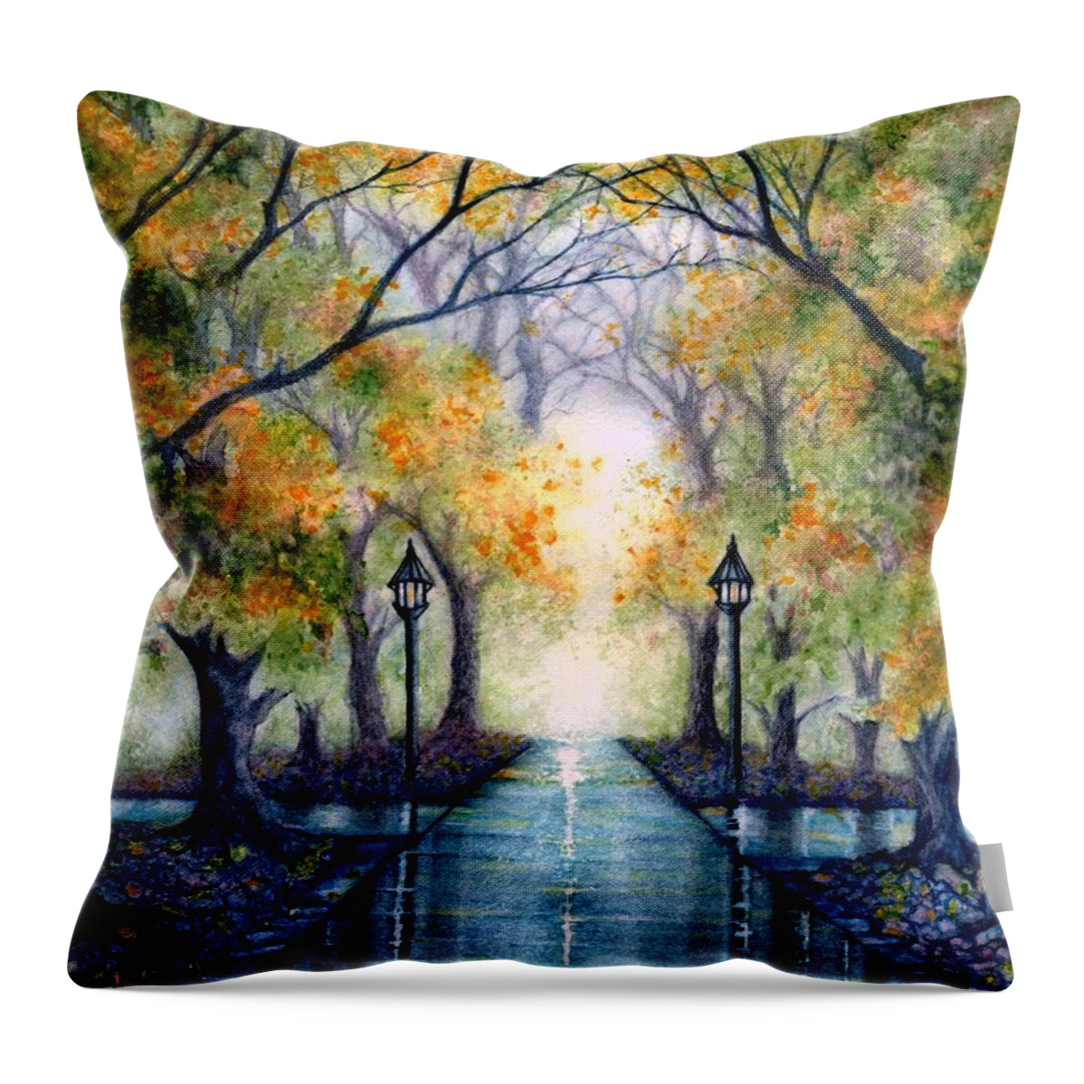Park Throw Pillow featuring the painting ESU The future looks bright by Janine Riley