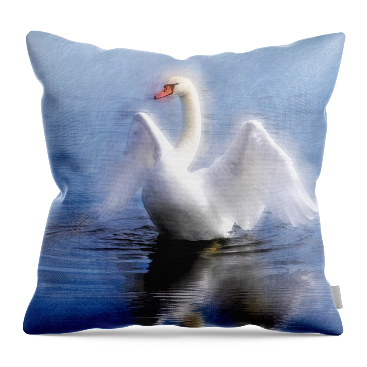 Swan Throw Pillow featuring the photograph Ethereal Swan Wings by Clare VanderVeen