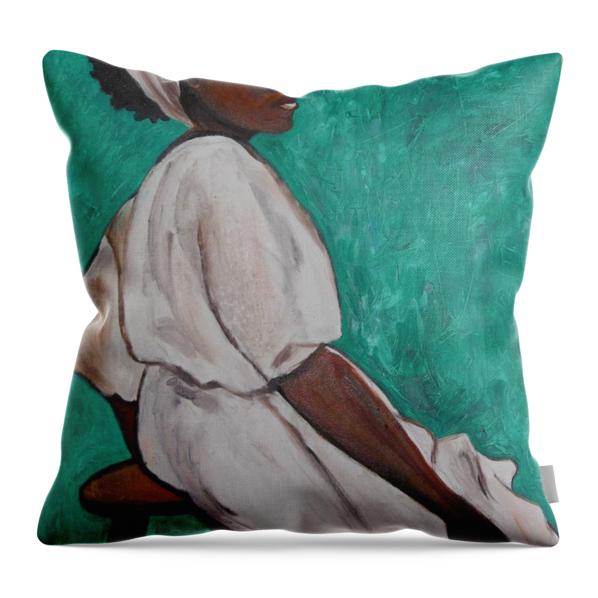 Ethiopian Woman In Green Throw Pillow featuring the painting Ethiopian Woman in Green by Esther Newman-Cohen