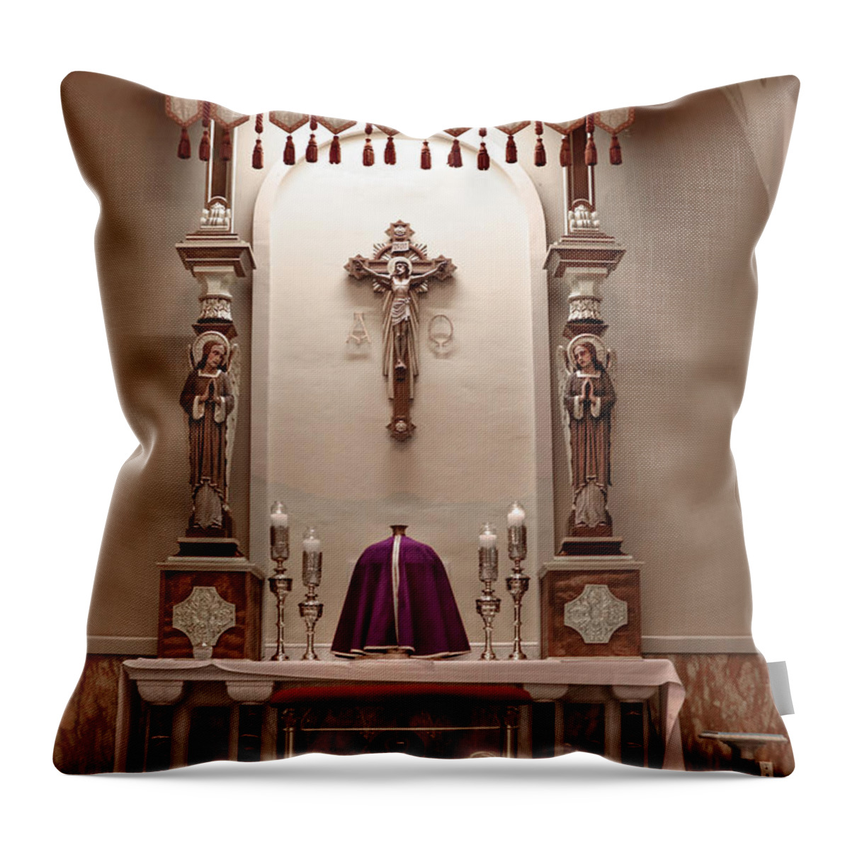 Catholic Throw Pillow featuring the photograph Eucharistic Altar by Cecil Fuselier