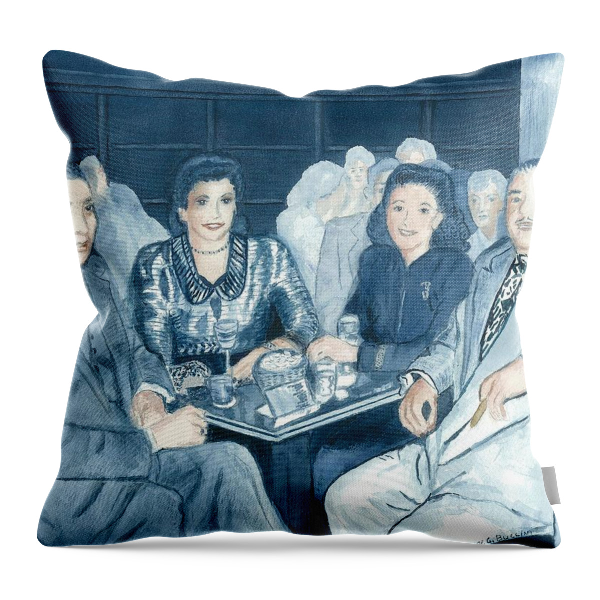  Art Deco Throw Pillow featuring the painting Evening at the Club by Vickie G Buccini