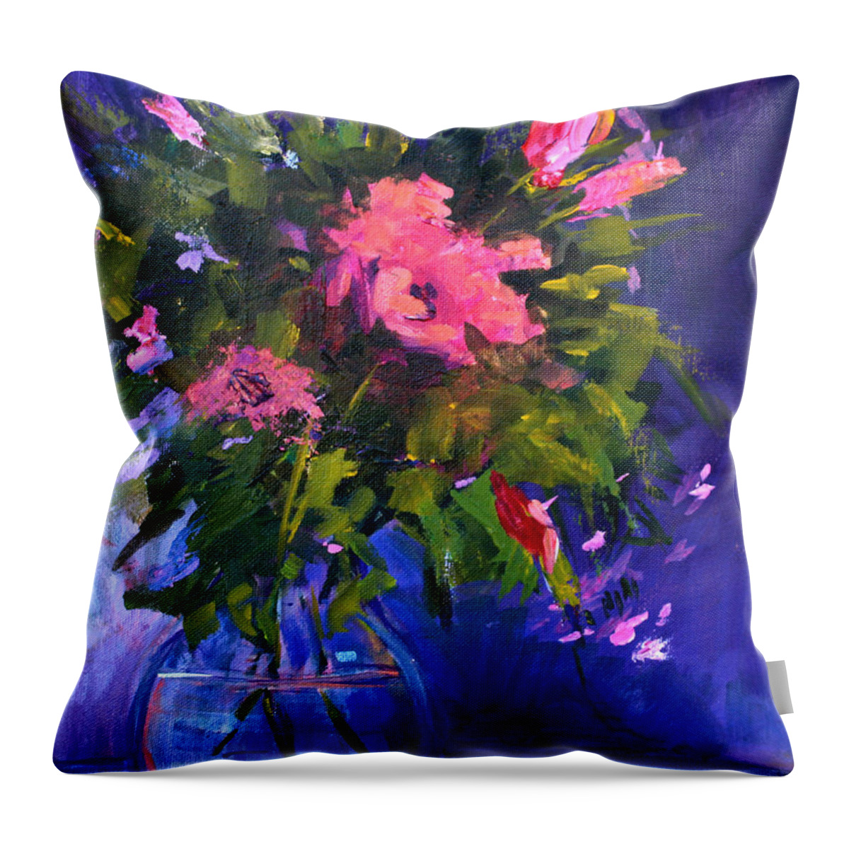 Abstract Throw Pillow featuring the painting Evening Blooms by Nancy Merkle