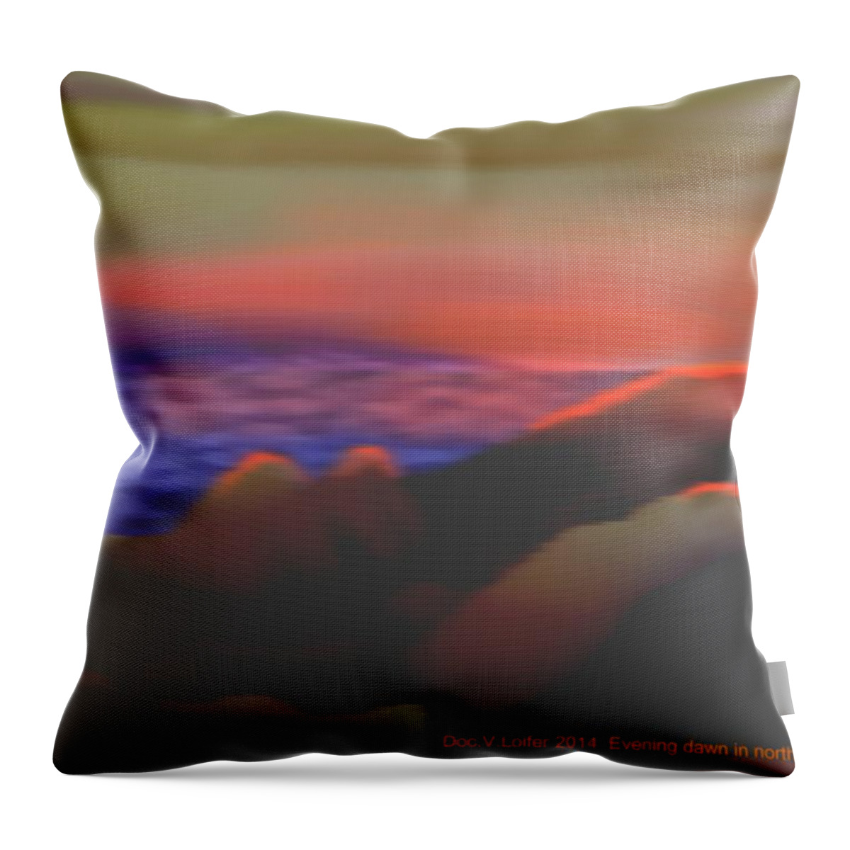 Sky Colors Sea Reflections Sunset Dawn Hills Shadow Evening Throw Pillow featuring the digital art Evening dawn in north hills by Dr Loifer Vladimir