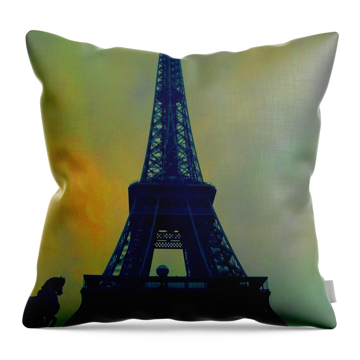 Eiffel Tower Throw Pillow featuring the digital art Evening Eiffel Tower by Marina McLain