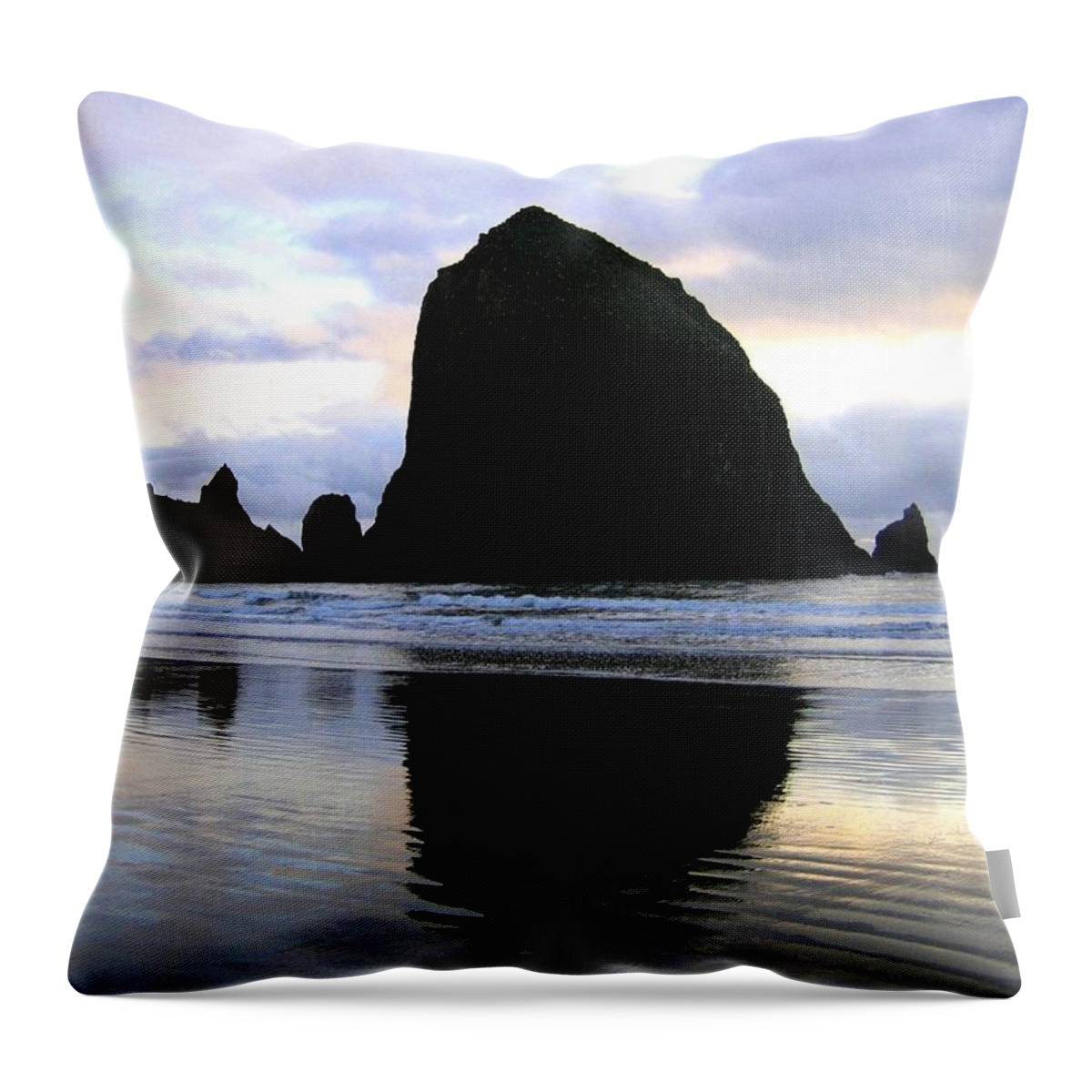 Haystack Rock Throw Pillow featuring the photograph Evening Luster by Will Borden