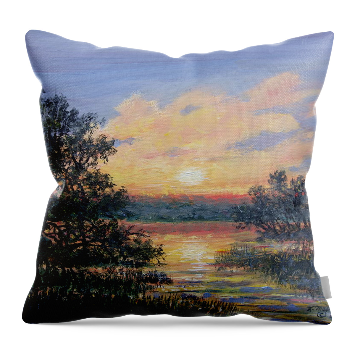 Sunset Throw Pillow featuring the painting Evening Marsh Light by Kathleen McDermott