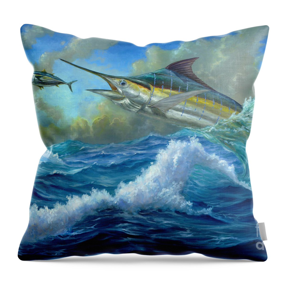Blue Marlin Throw Pillow featuring the painting Evening Meal by Terry Fox