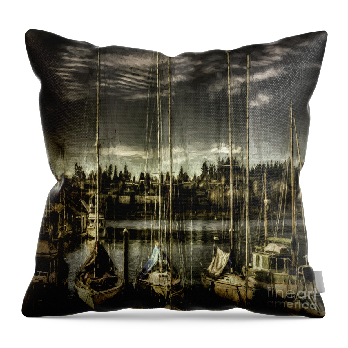 Sailboats Throw Pillow featuring the digital art Evening Mood by Jean OKeeffe Macro Abundance Art