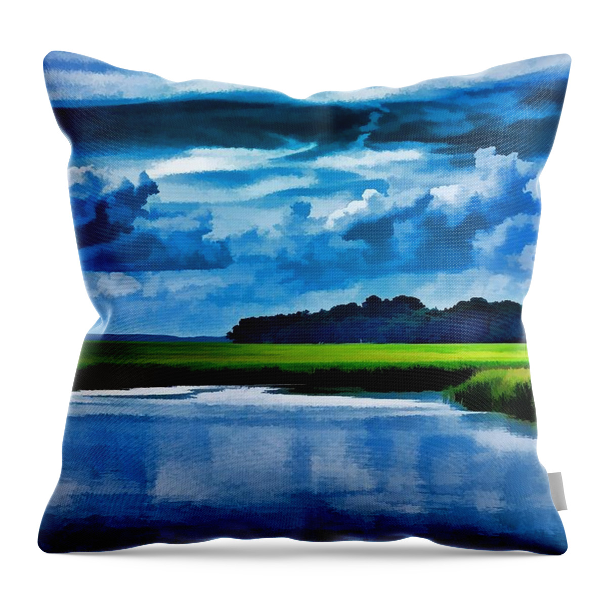 Landscape Throw Pillow featuring the digital art Evening on the marsh by Ludwig Keck