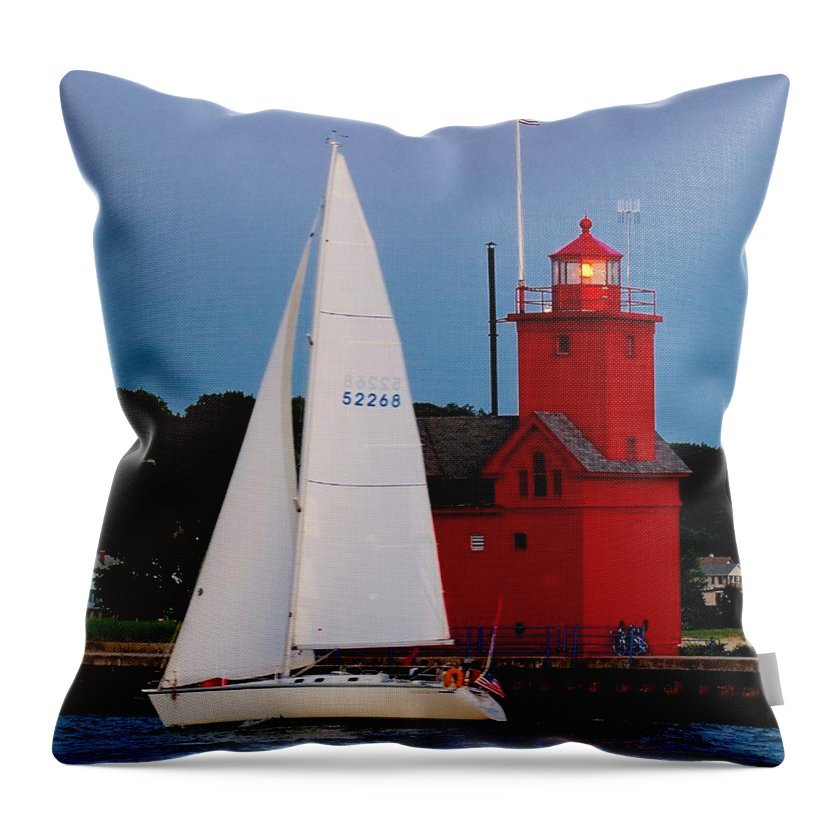 Lighthouse Throw Pillow featuring the photograph Evening Sail at Holland Light by Nick Zelinsky Jr
