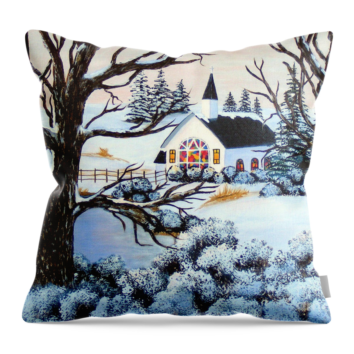 Barbara Griffin Throw Pillow featuring the painting Evening Services by Barbara A Griffin