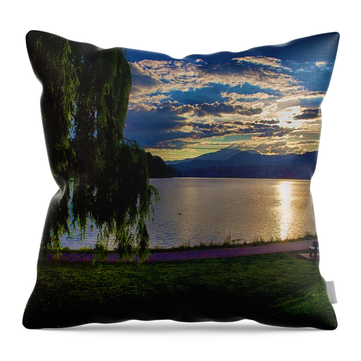 Mountain Lakes Throw Pillow featuring the photograph Evening sun kisses lake one last time by Dennis Baswell