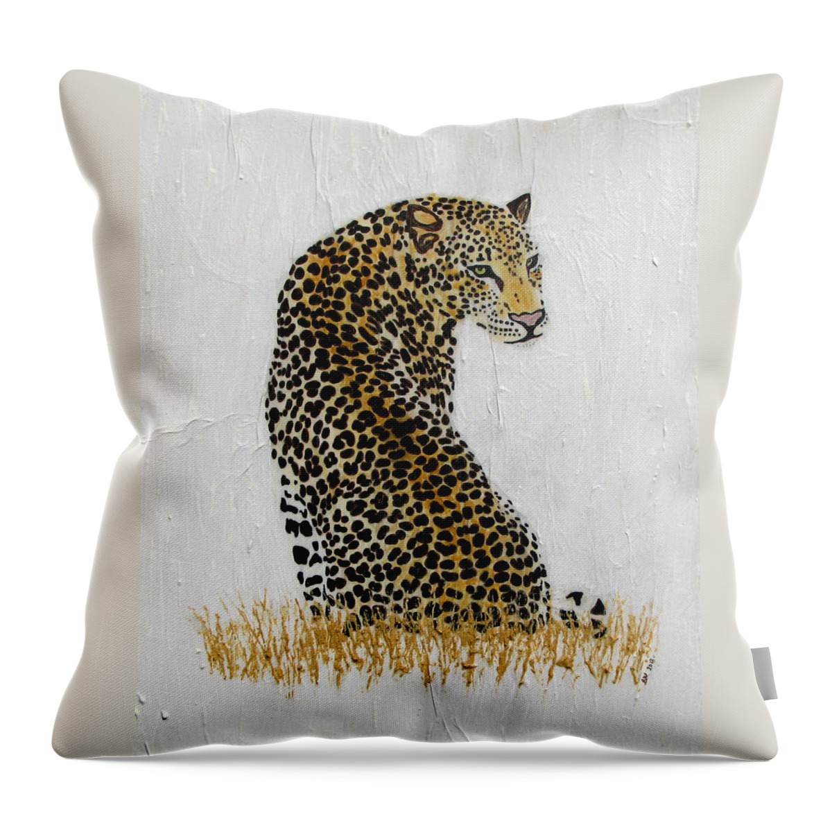 Leopard Throw Pillow featuring the painting Ever Watchful by Stephanie Grant
