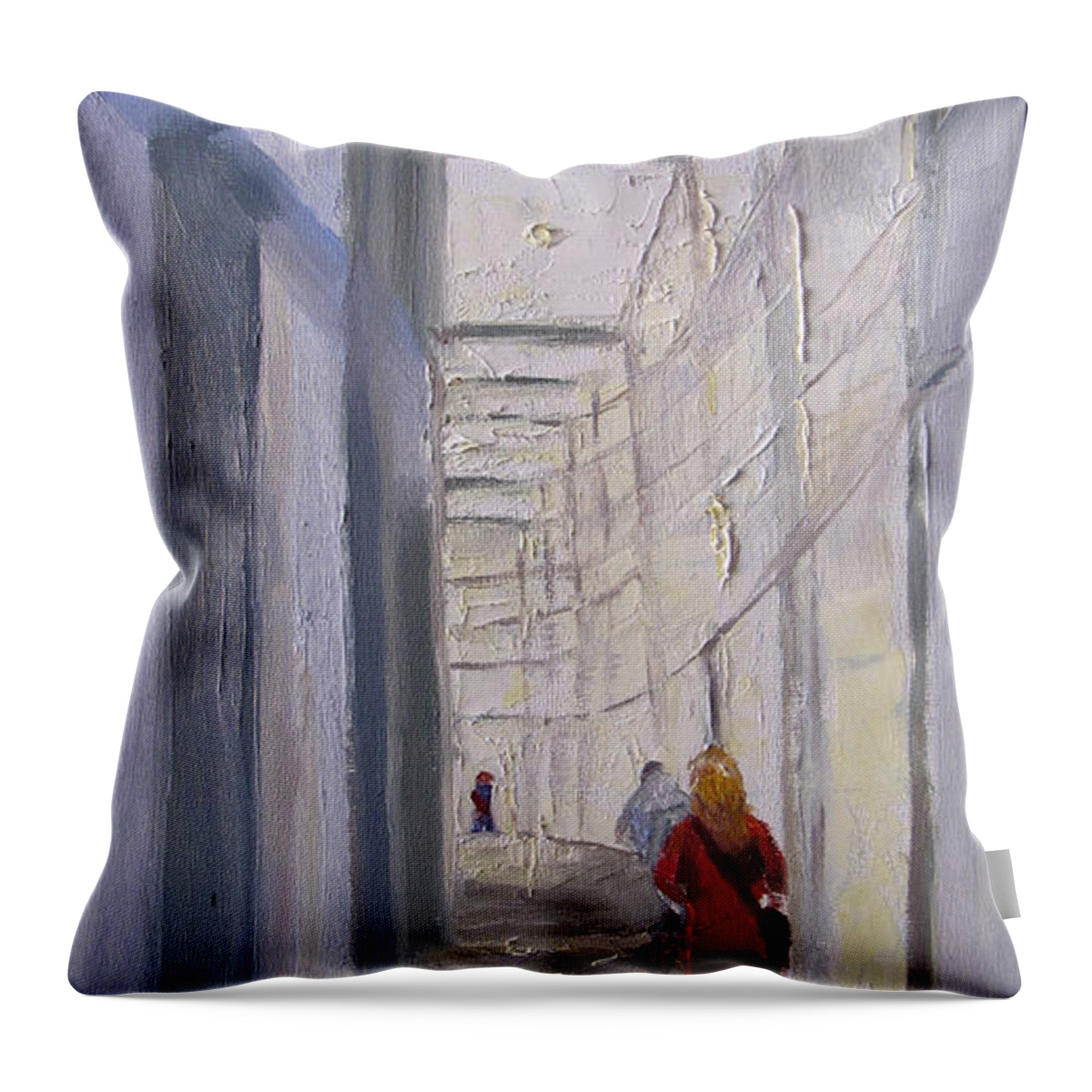 Crystal Bridges Throw Pillow featuring the painting Exhibition Hallway Late Afternoon by Vicki Ross