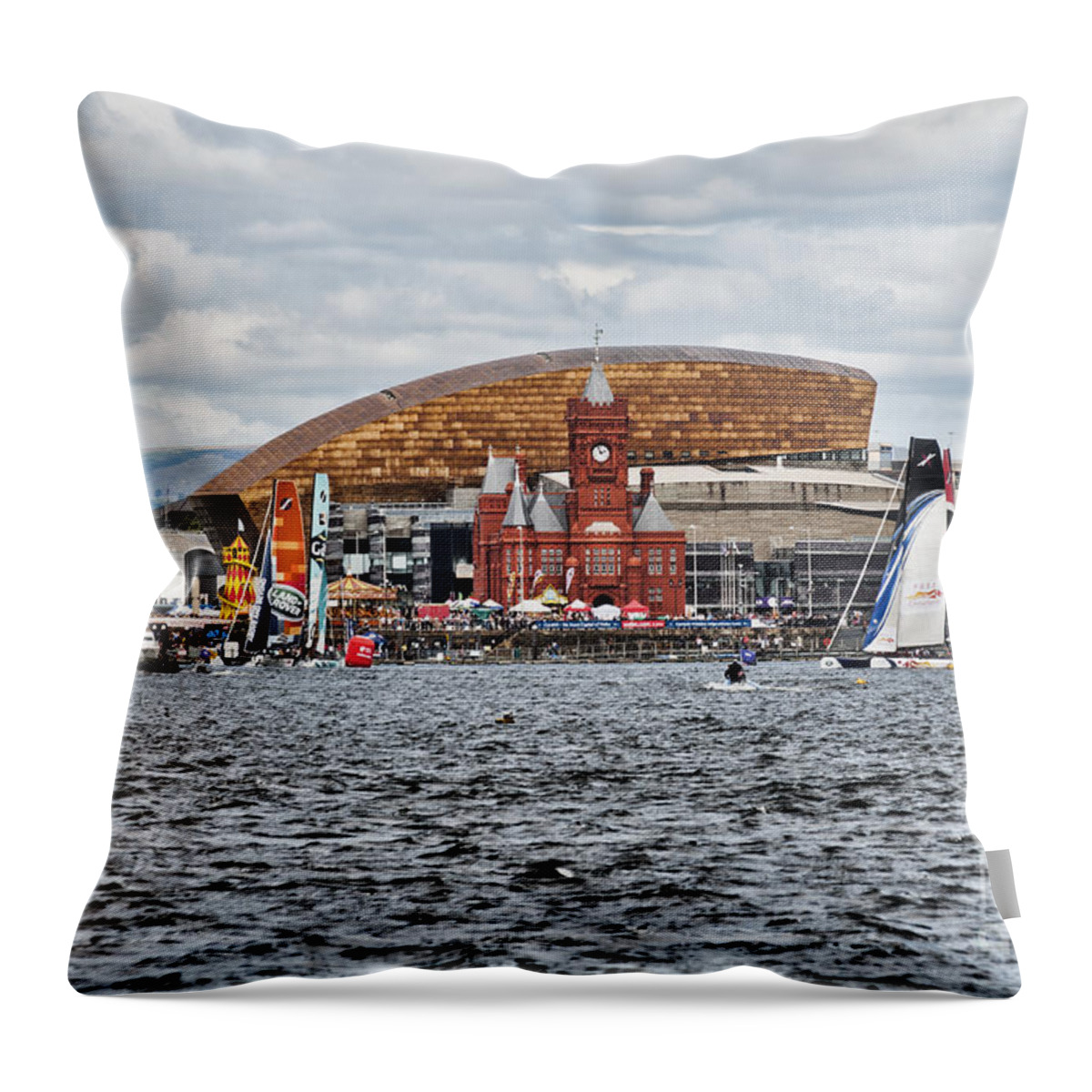 Extreme 40 Catamarans Throw Pillow featuring the photograph Extreme 40 At Cardiff Bay by Steve Purnell