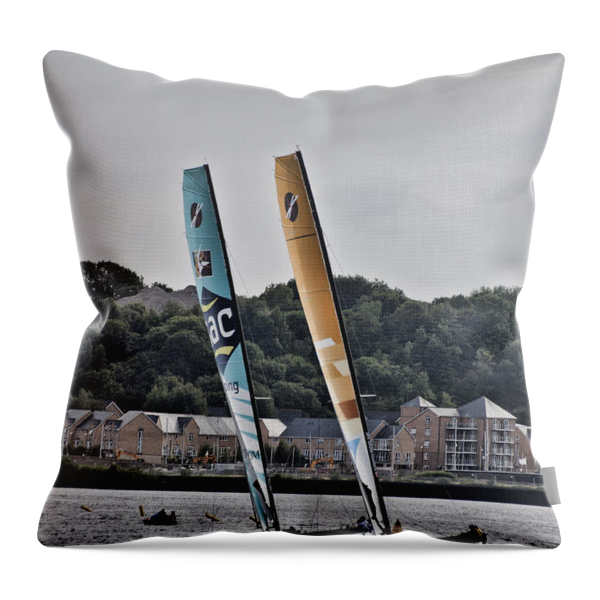 Extreme 40 Catamarans Throw Pillow featuring the photograph Extreme 40 In Unison by Steve Purnell
