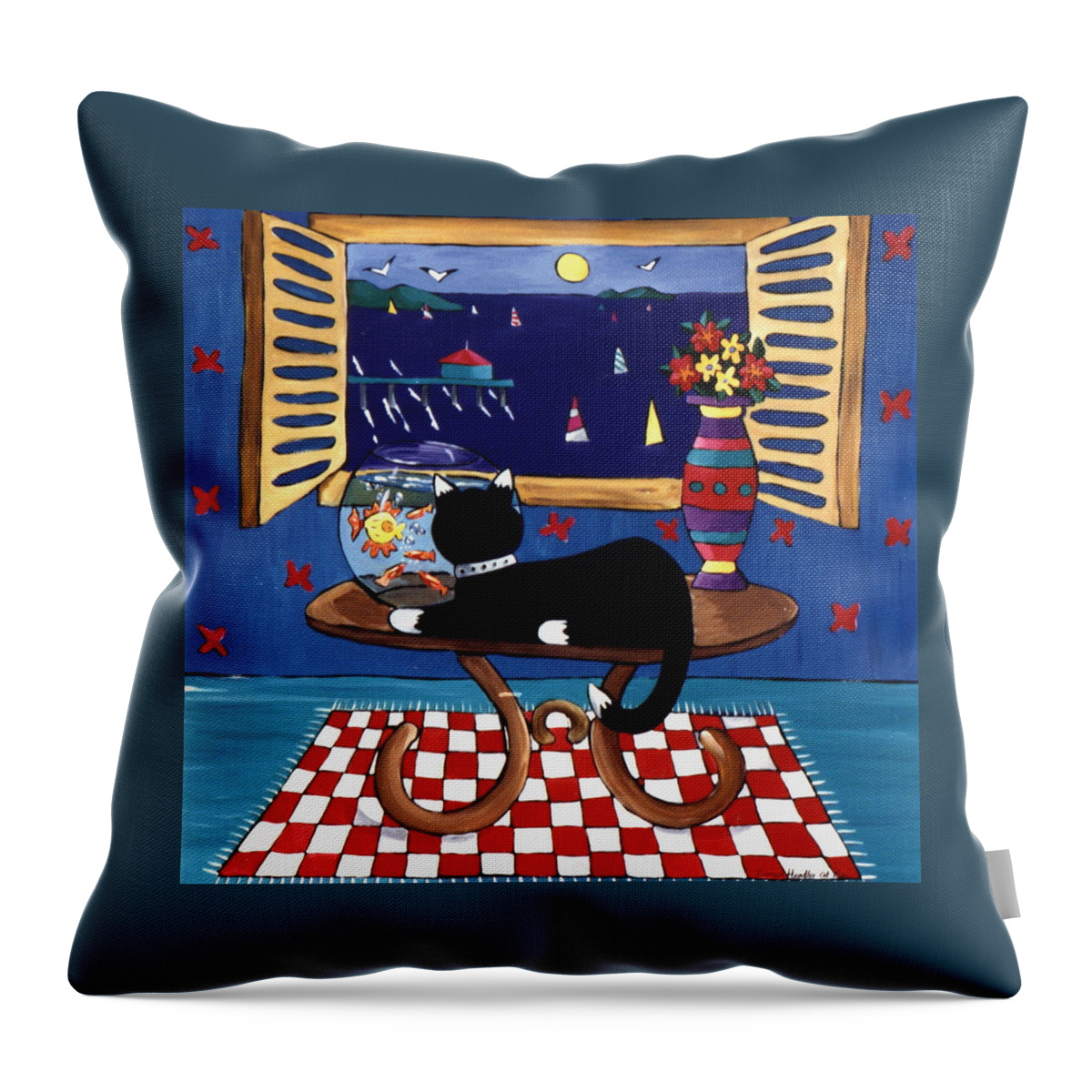 Cat Throw Pillow featuring the painting Eye On Lunch by Lance Headlee