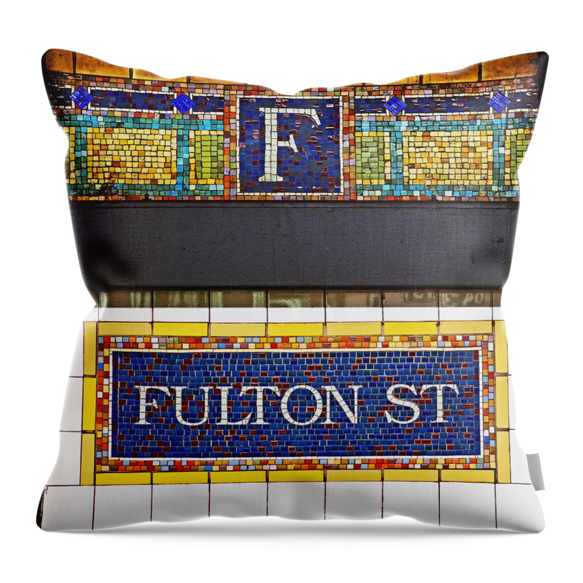 New York City Throw Pillow featuring the photograph F is for Fulton Street by Rona Black
