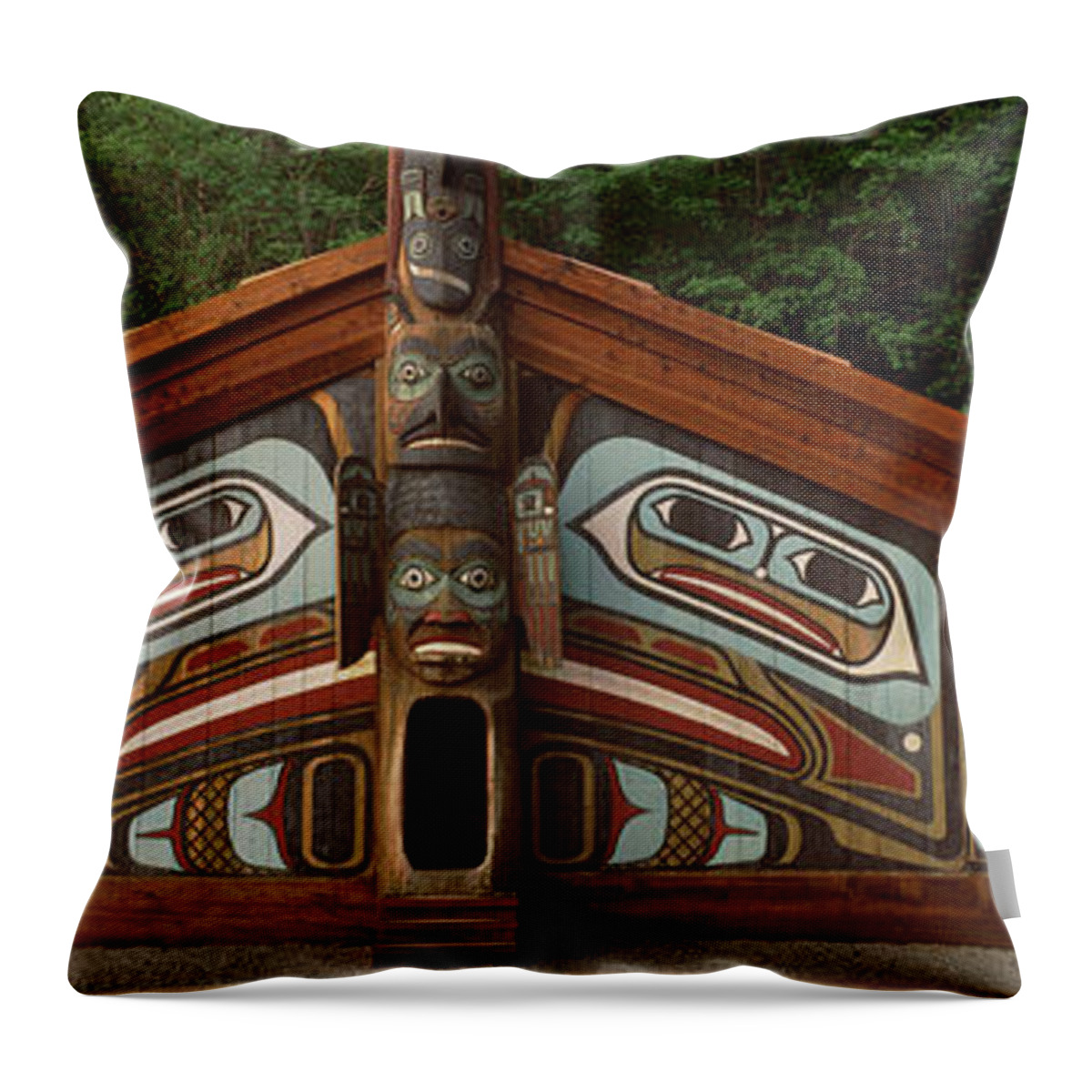 Photography Throw Pillow featuring the photograph Facade Of A Clan House, Totem Bight by Panoramic Images