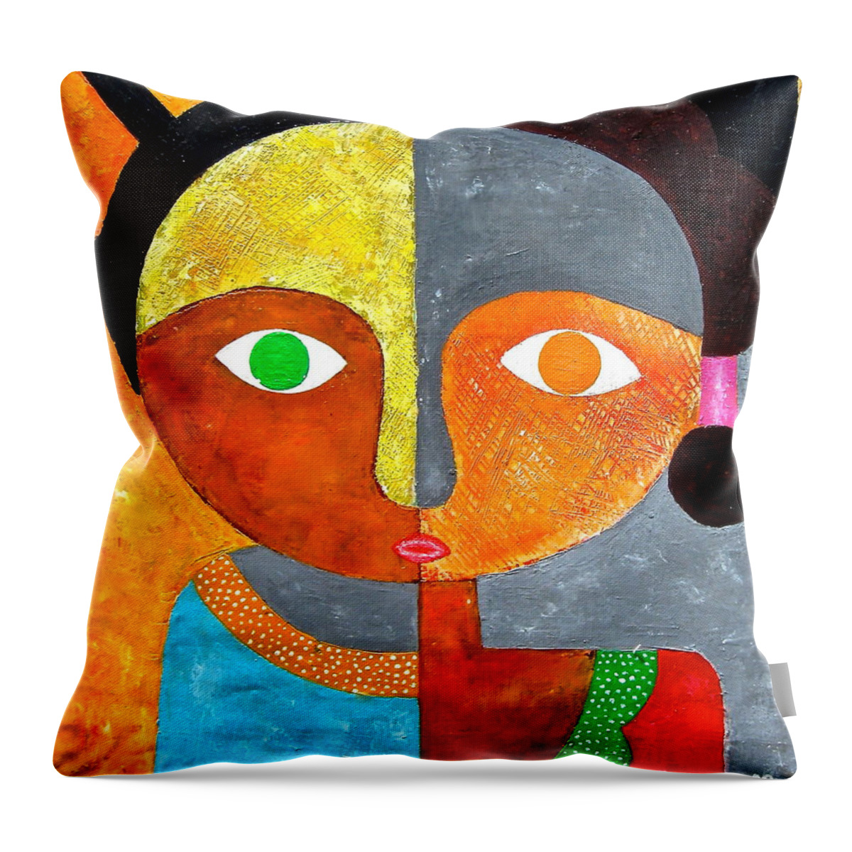 African Paintings Throw Pillow featuring the painting Face 2 by Kibunja