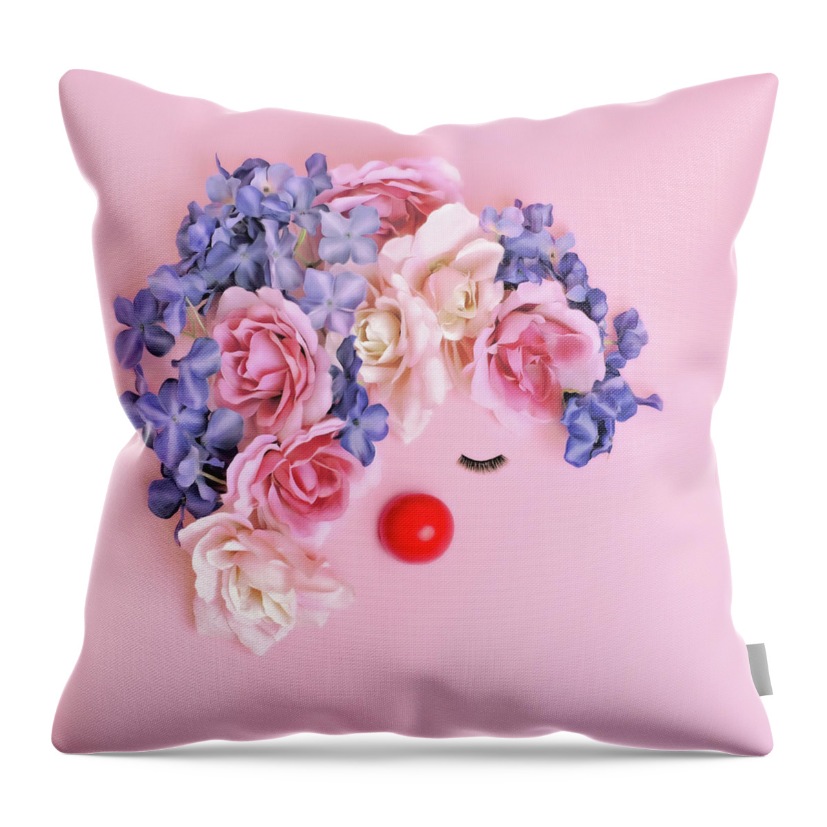 Clown's Nose Throw Pillow featuring the photograph Face Made From Flowers And False by Juj Winn
