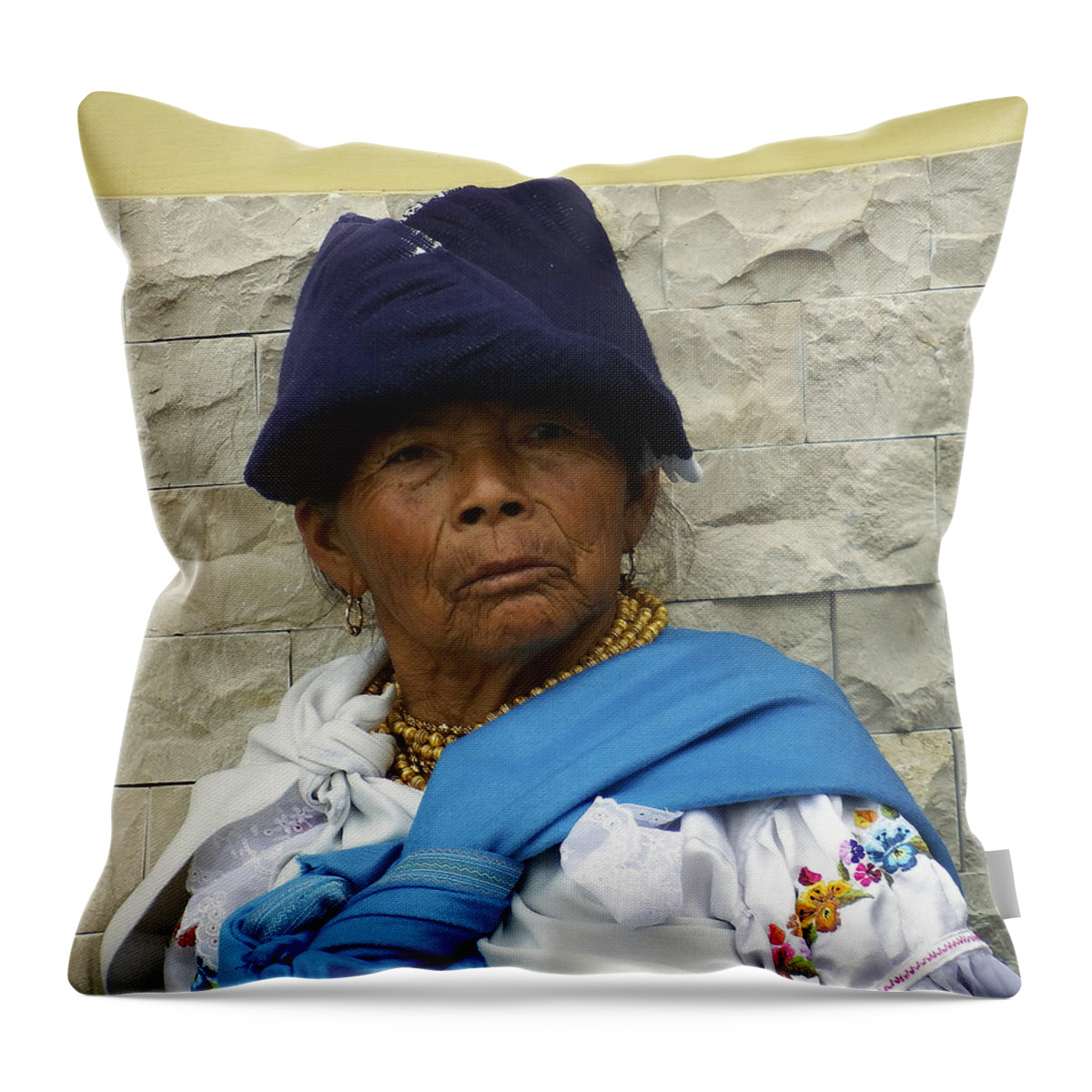 Woman Throw Pillow featuring the photograph Face of Ecuador Woman at Cotacachi by Kurt Van Wagner