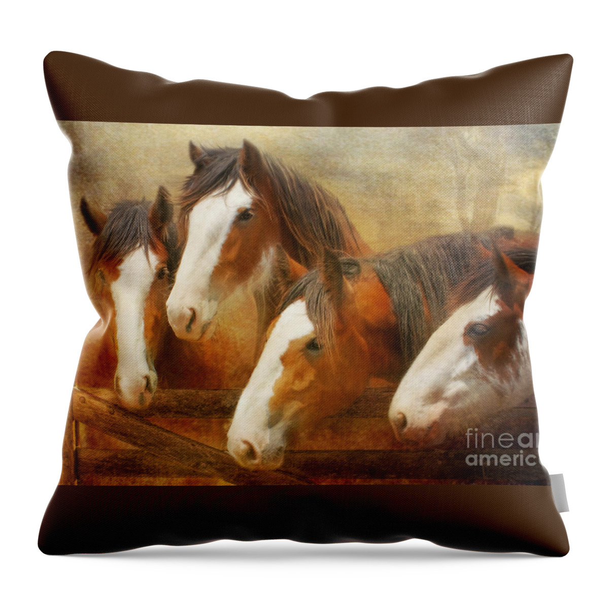 Clydesdale Throw Pillow featuring the mixed media Faces Of Four by Trudi Simmonds
