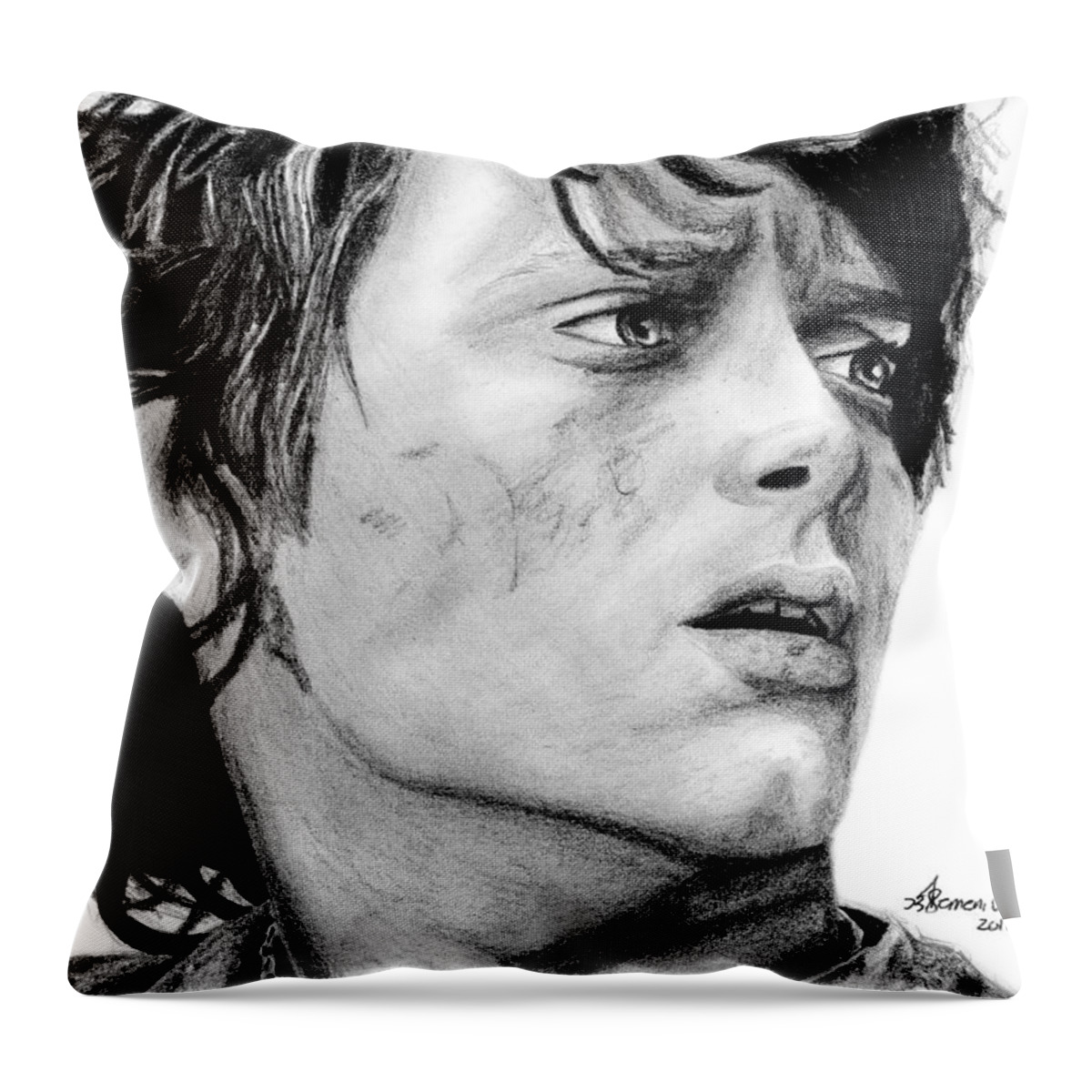 Frodo Throw Pillow featuring the drawing Facing the Darkness by Kayleigh Semeniuk