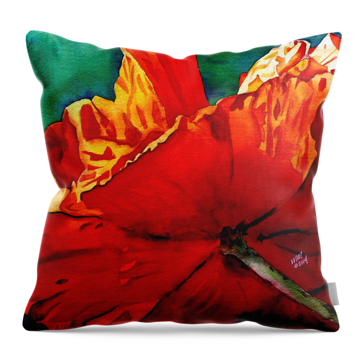 Red Poppy Throw Pillow featuring the painting Facing the Light by Michal Madison