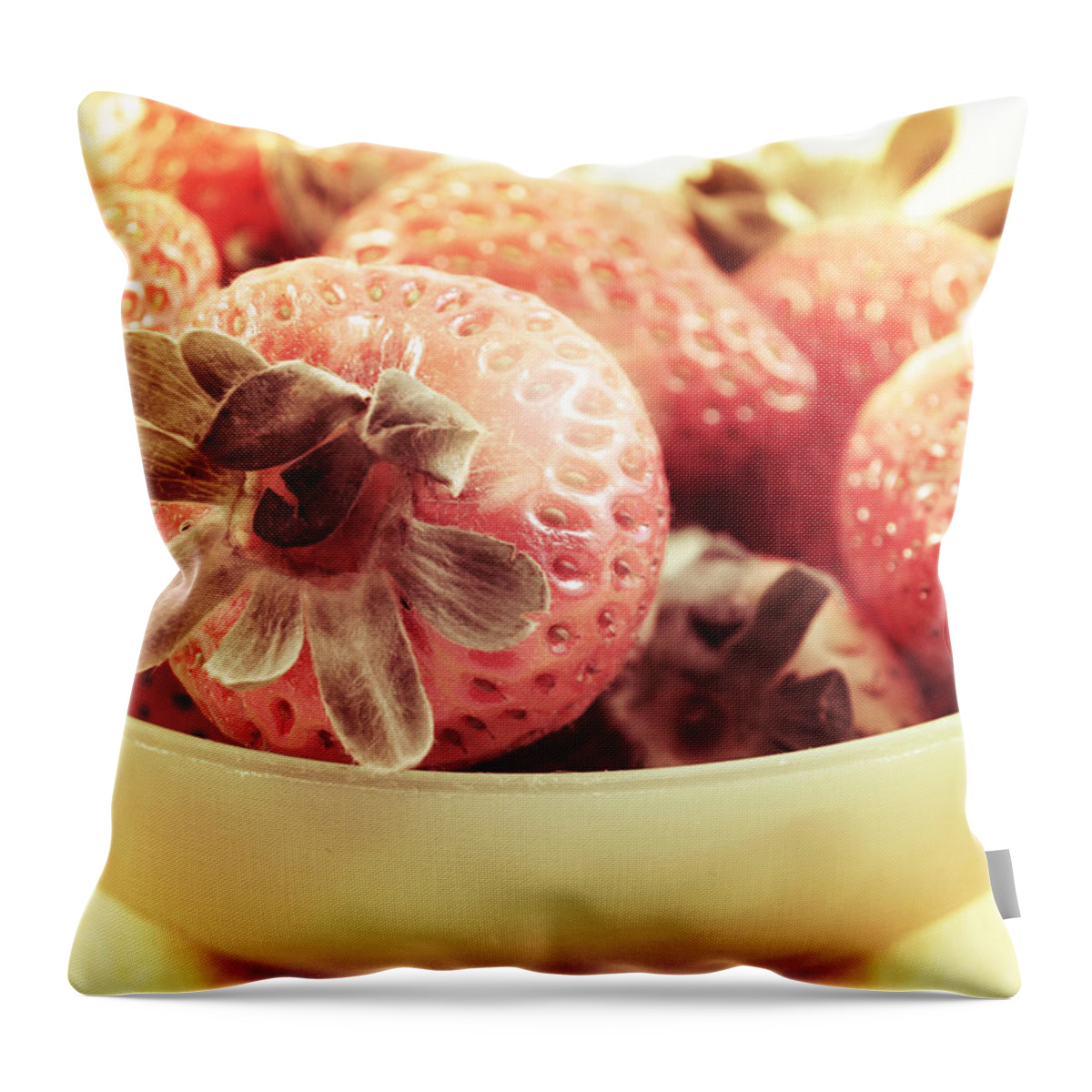 #strawberries #dessert #fruit Throw Pillow featuring the photograph Faded Strawberries by Trace DePaoli