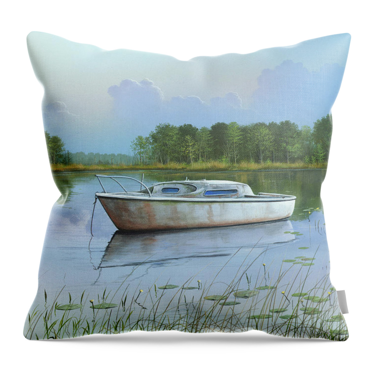 Boat Throw Pillow featuring the painting Fading Memories by Mike Brown