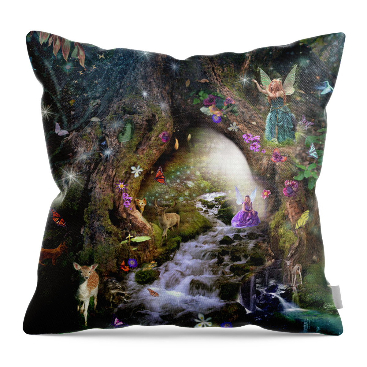 Fairy Throw Pillow featuring the drawing Fairy Hollow by MGL Meiklejohn Graphics Licensing