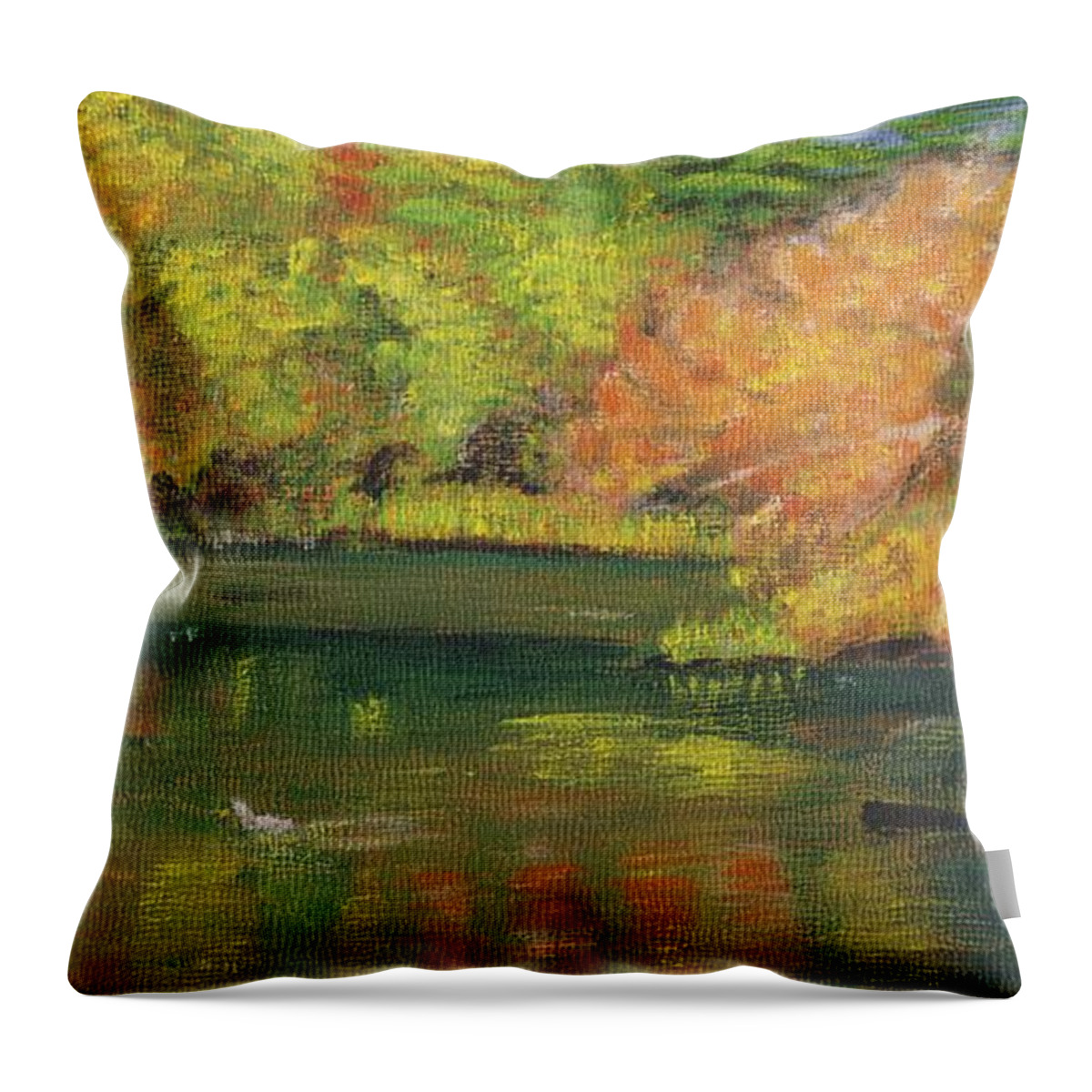Fall Throw Pillow featuring the painting Fall at Dorrs Pond by Linda Feinberg