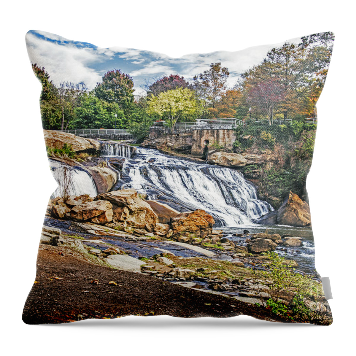 Landscape Throw Pillow featuring the photograph Fall at Reedy River by Elvis Vaughn