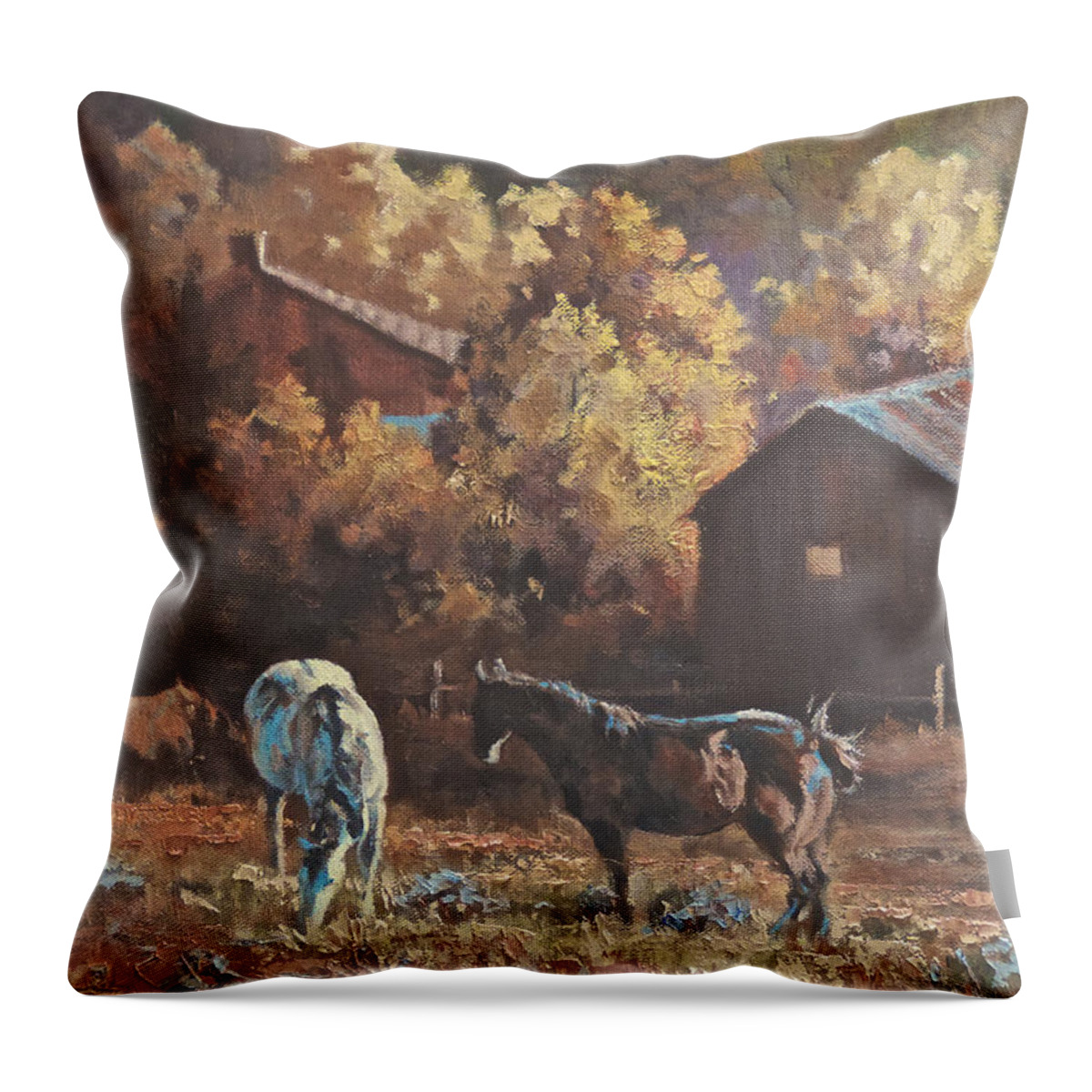 Autum Throw Pillow featuring the painting Fall Forage by Mia DeLode