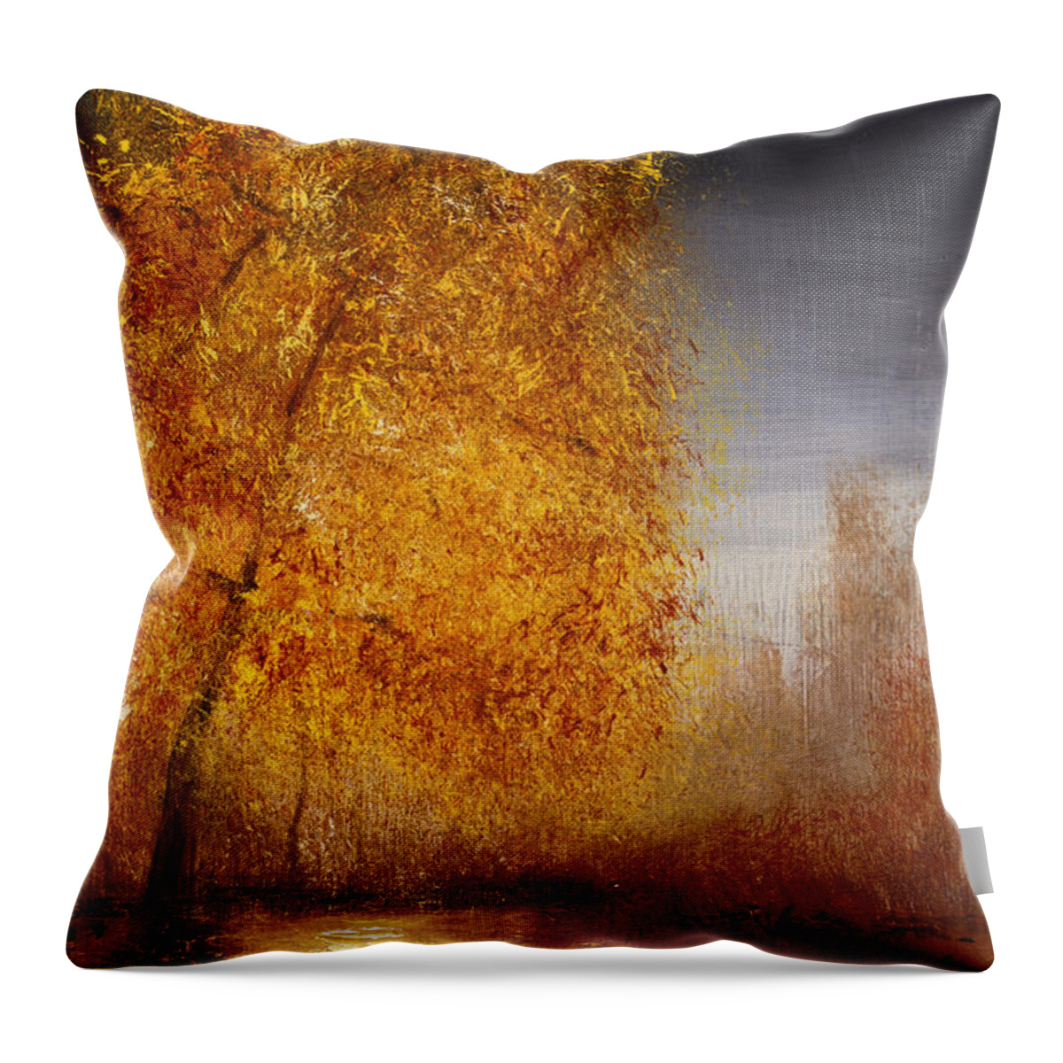 Gray Artus Throw Pillow featuring the painting Fall Lake Reflections by Gray Artus