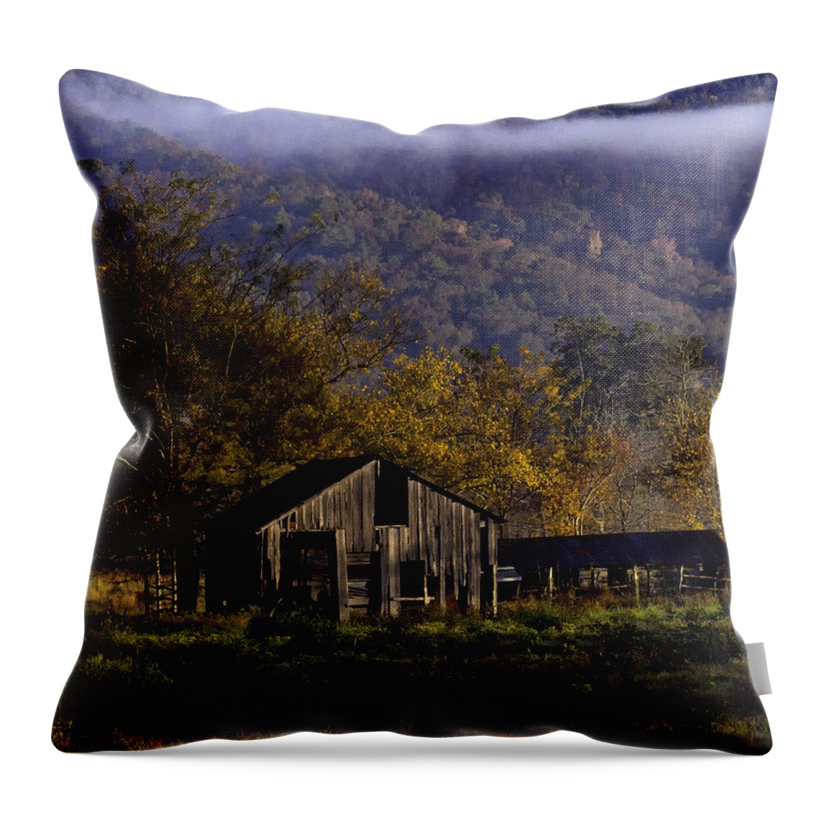Old Barn Throw Pillow featuring the photograph Fall Sunrise Old Barn at 21/43 Intersection by Michael Dougherty