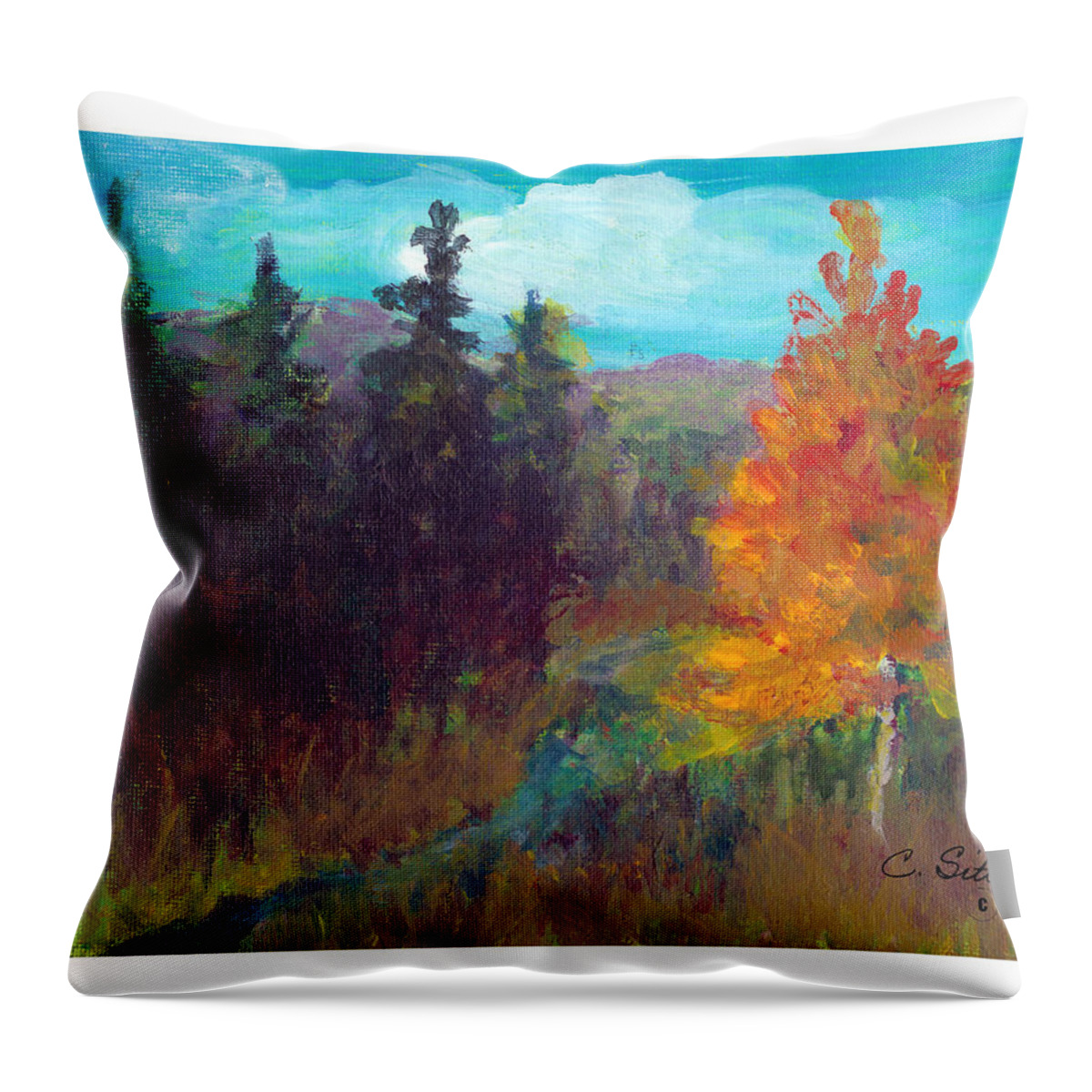 C Sitton Paintings Throw Pillow featuring the painting Fall View by C Sitton