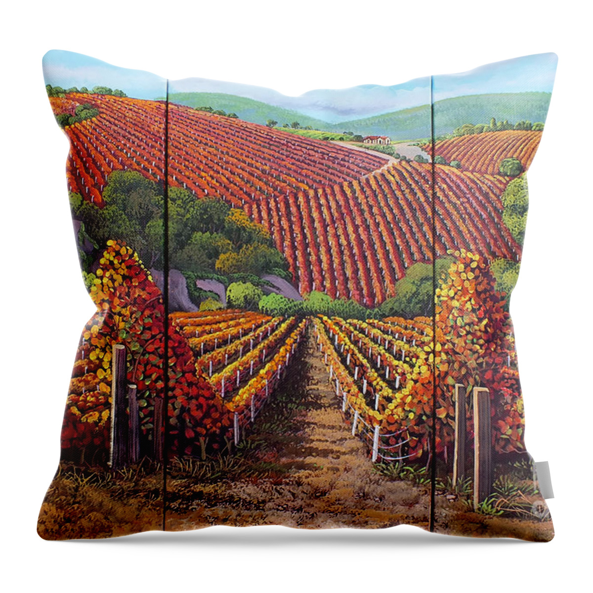Vineyards Throw Pillow featuring the painting Fall Vineyard by Yenni Harrison