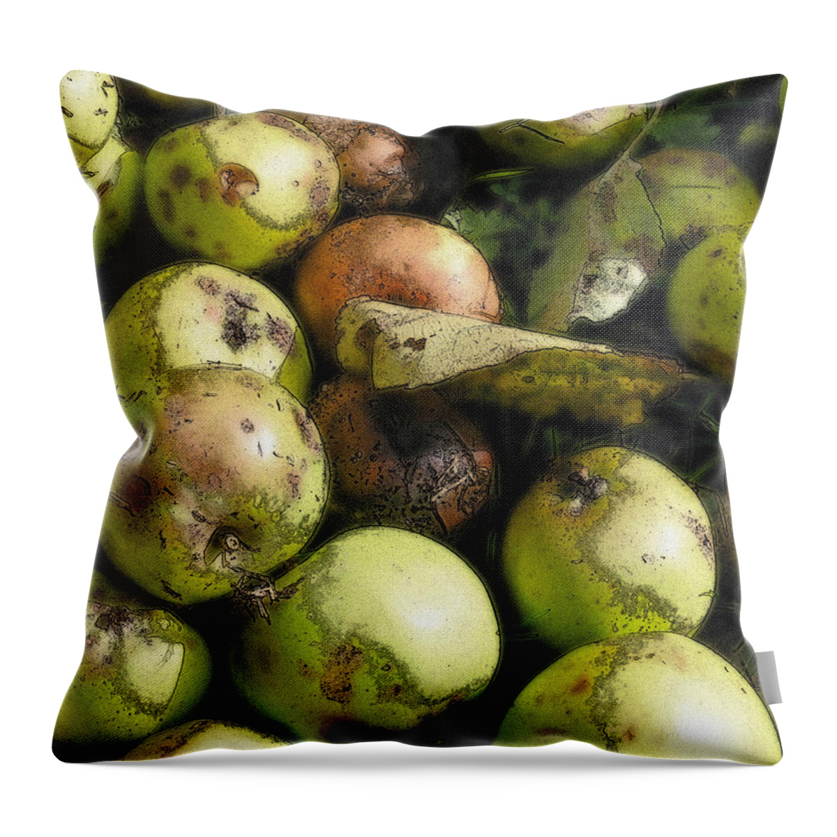 Apple Throw Pillow featuring the digital art Fallen Aplles by Ron Harpham