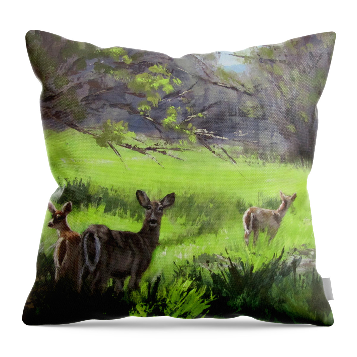 Deer Throw Pillow featuring the painting Family Outing by Karen Ilari