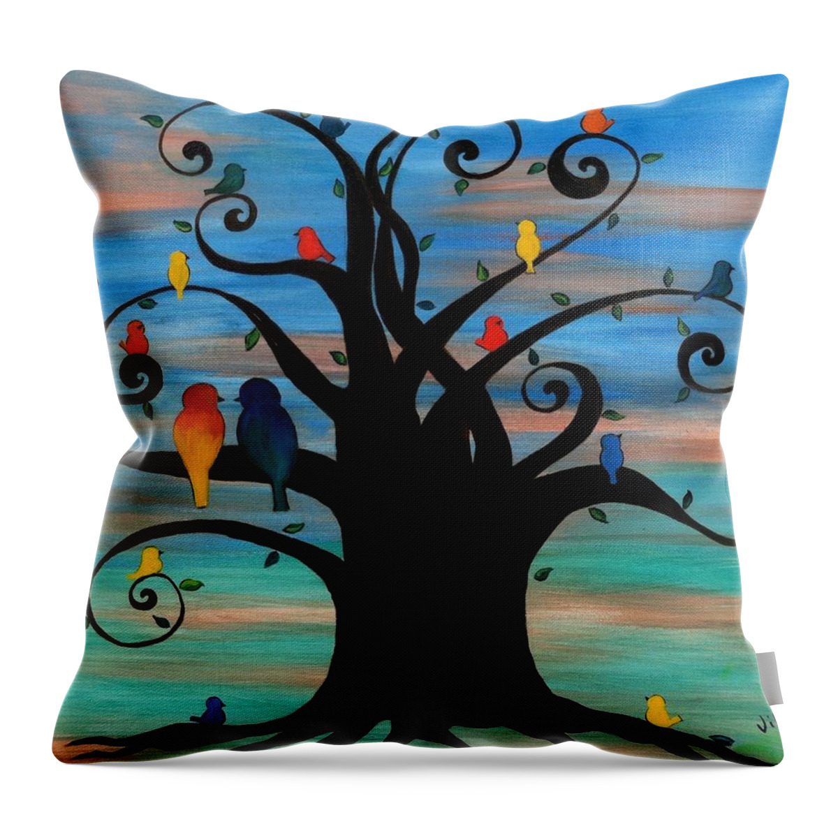 Bird Throw Pillow featuring the painting Family Tree by Vikki Angel