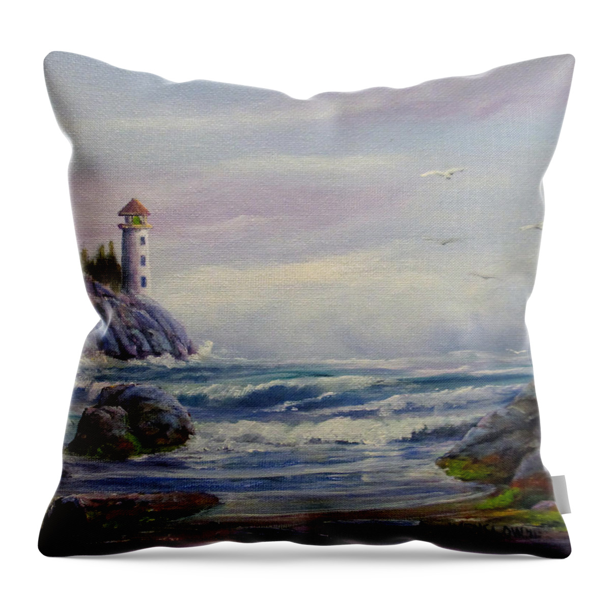 Seascape Throw Pillow featuring the painting Fantasy Beach by Wayne Enslow