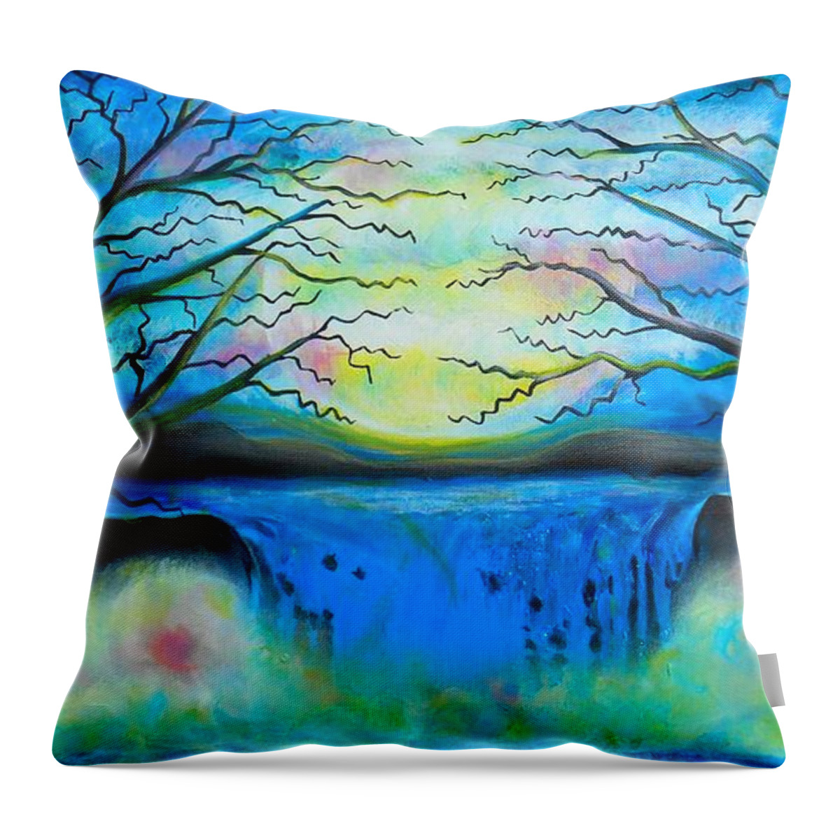Abstract Throw Pillow featuring the painting Fantasy Falls by Shirley Smith
