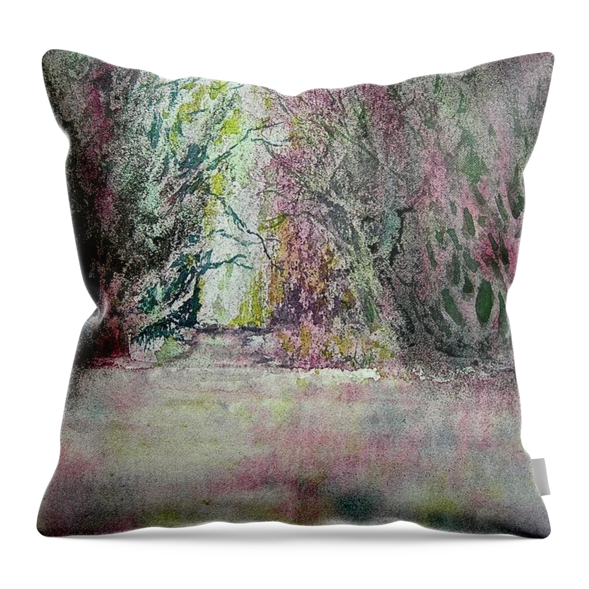 Watercolor Throw Pillow featuring the painting Fantasy Waterfall by Carolyn Rosenberger