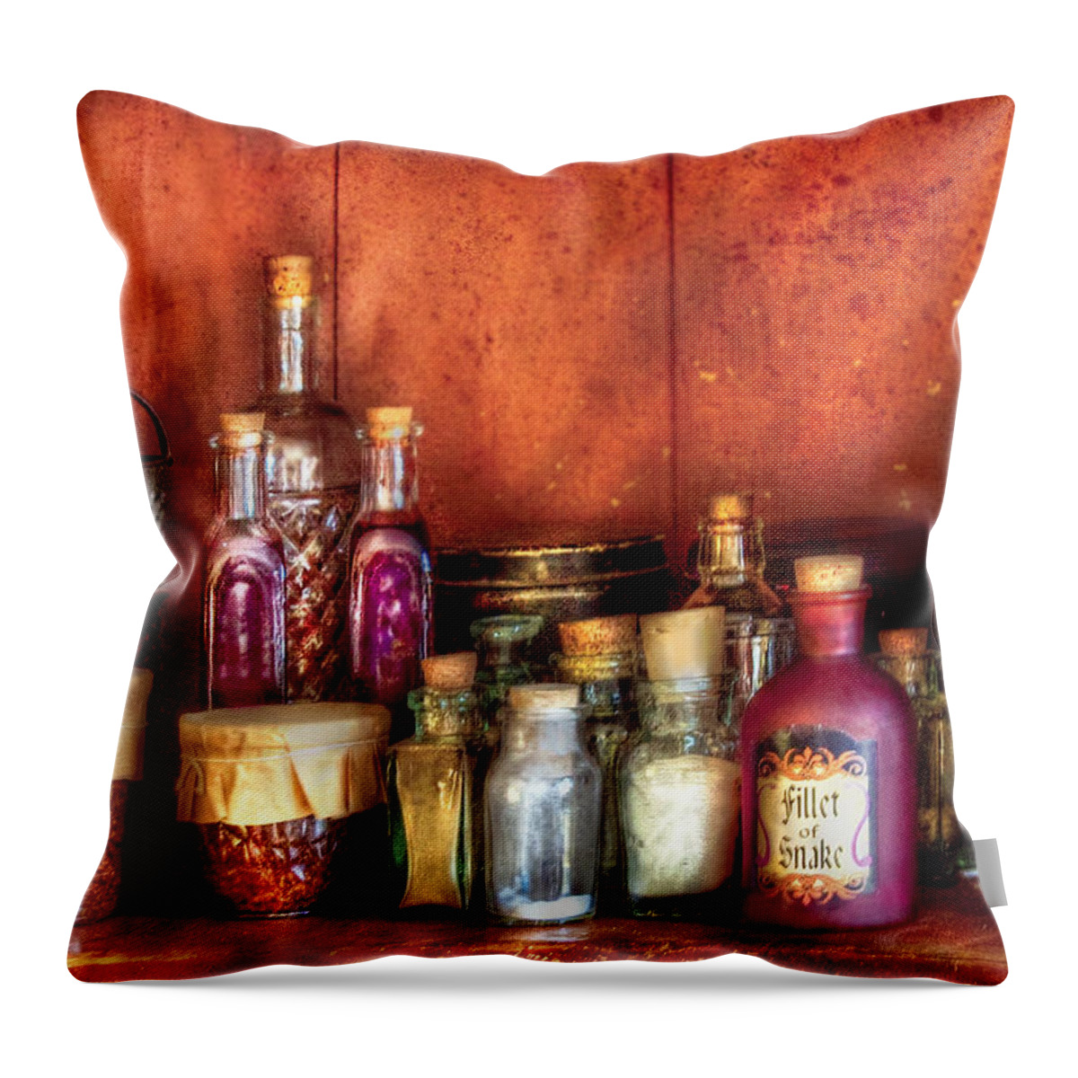 Savad Throw Pillow featuring the photograph Fantasy - Wizard's Ingredients by Mike Savad