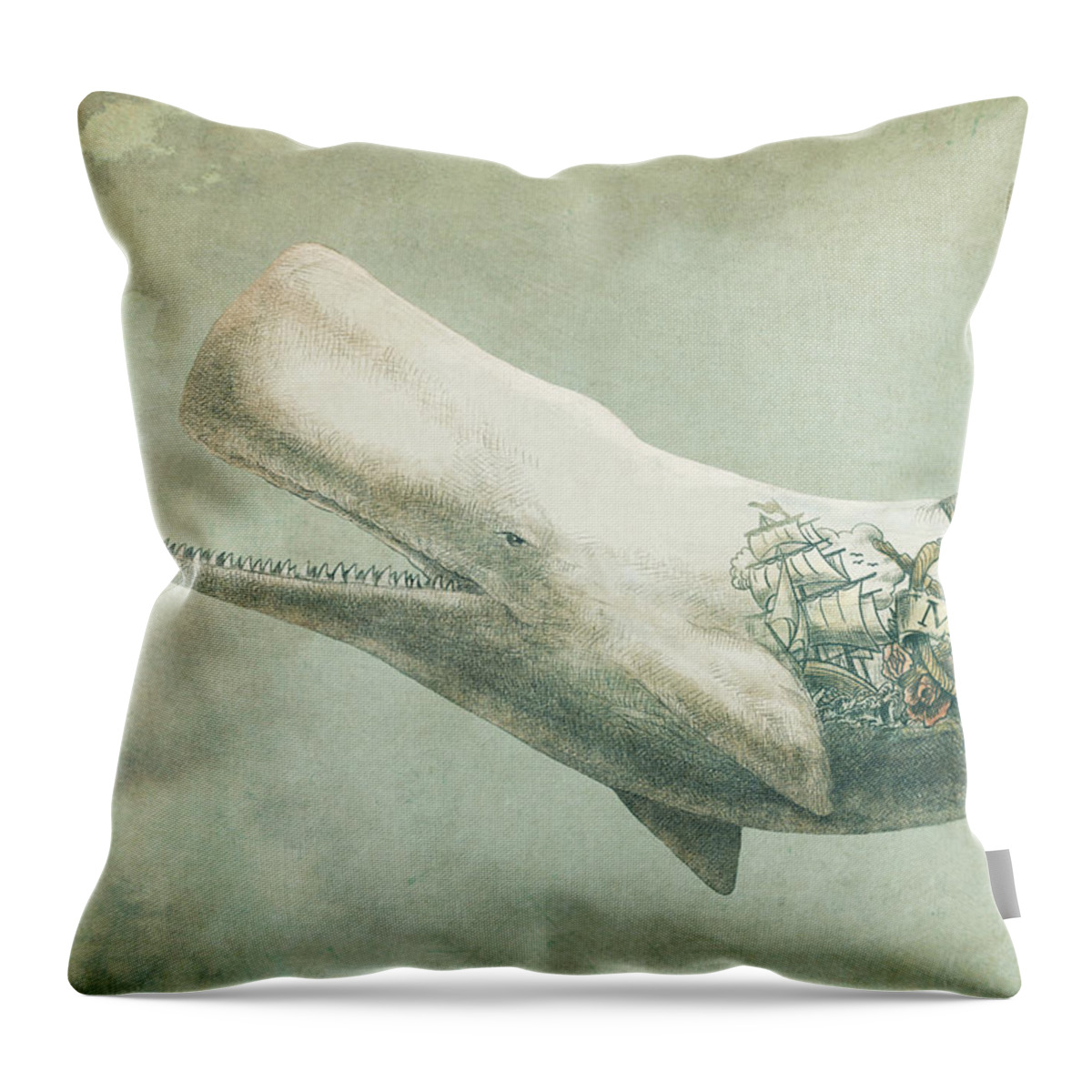 Whale Throw Pillow featuring the drawing Far and Wide by Eric Fan